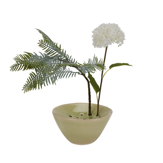 Green Low Ikebana Stoneware Vase