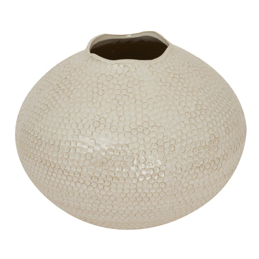 Large Beige Dimple Textured Stoneware Vase