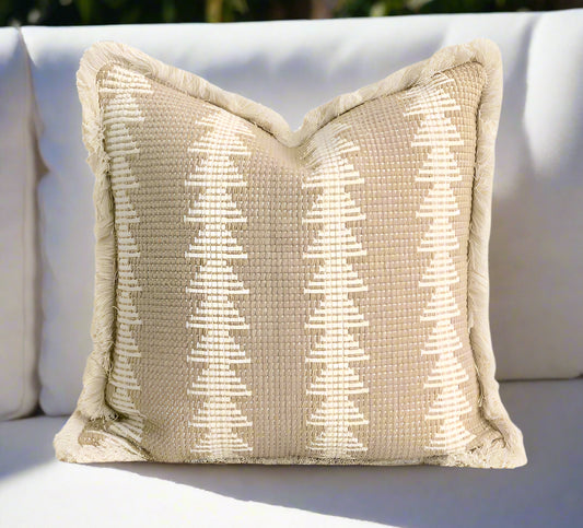 Beige Ikat Fringe Woven Border Cushion