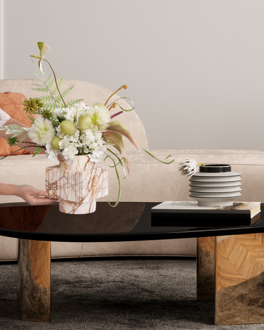 Gold Calacatta Marble Large Statement Vase