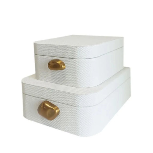 Set of 2 White Leather Decorative Boxes