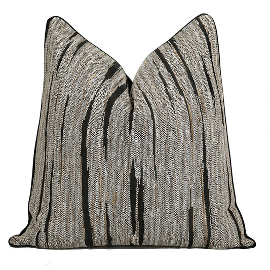 Black and Beige Stripe Textured Cushion Cover