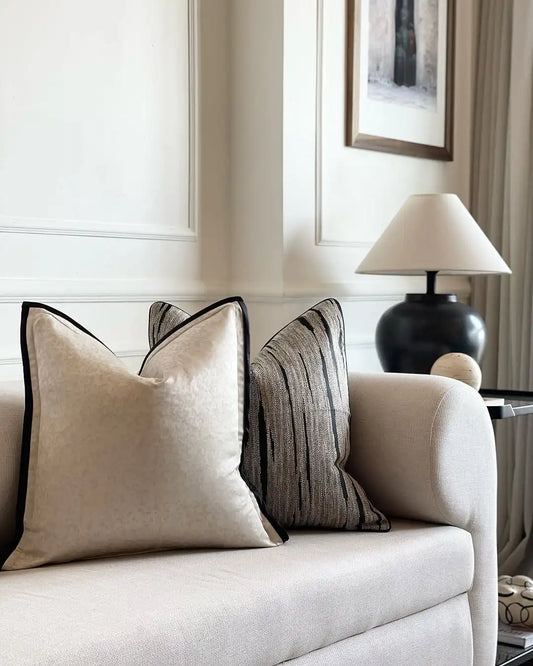 Black and Beige Stripe Textured Cushion Cover