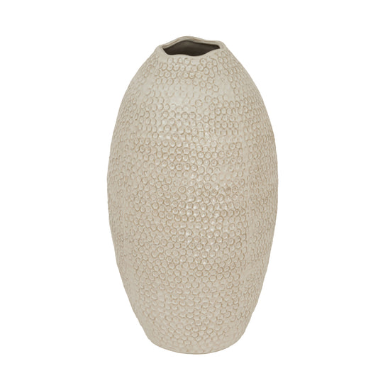 Tall Beige Dimpled Textured Stoneware Vase