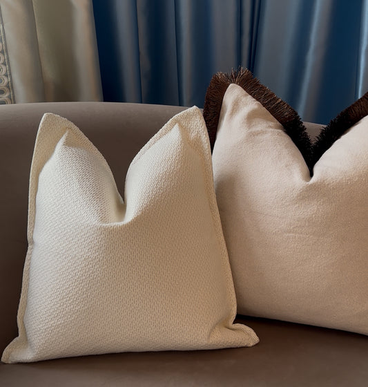 White Woven Textured Border Cushion