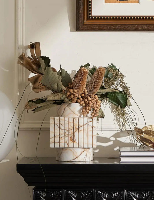 gold ribbed marble vase luxury