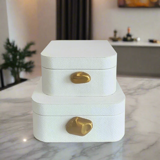 White Textured Leather Decorative Box