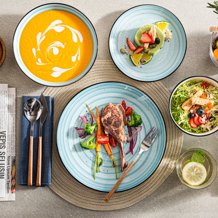 24-PC Blue Glazed Spiral Dinnerware Set