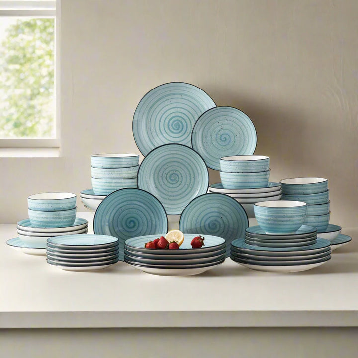 48-PC Blue Glazed Spiral Dinnerware Set