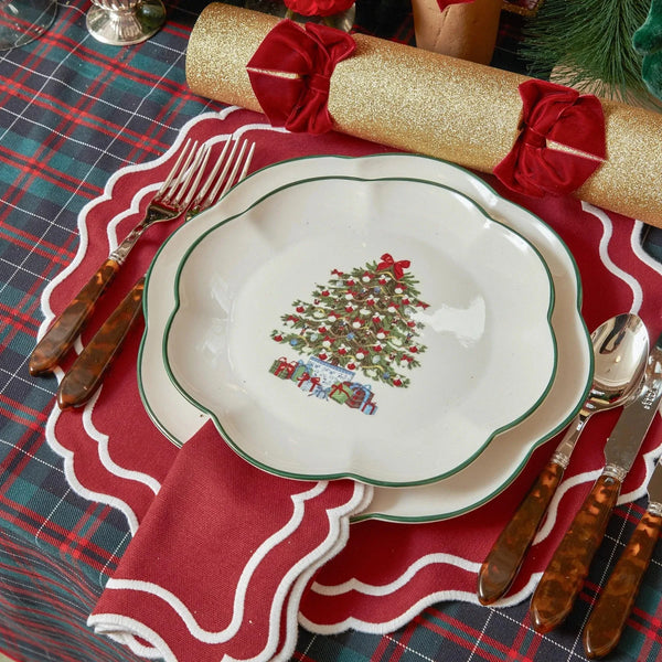 Set of 8 Red White Trim Cotton Placemats & Matching Napkins