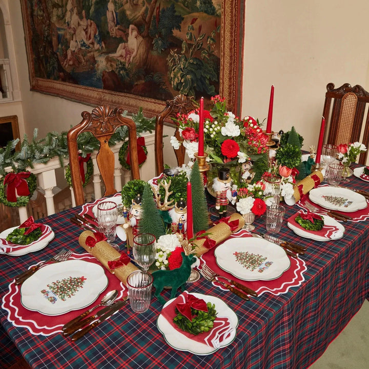 Set of 8 Red White Trim Cotton Placemats & Matching Napkins