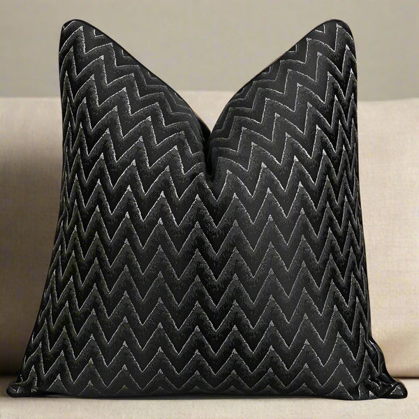 Black Contrast Chevron Zig Zag Pattern Cushion