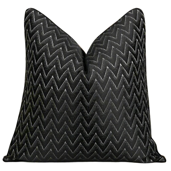 modern black cushion with zig zag embroidery