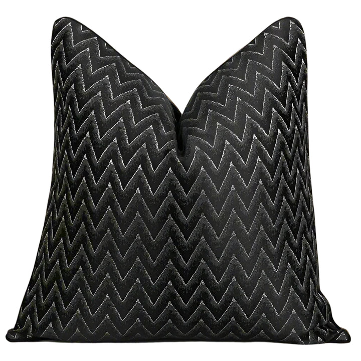 modern black cushion with zig zag embroidery