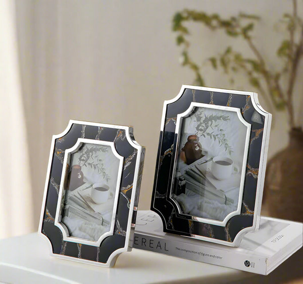 Brown Saint Laurent Marble Inlay Silver Photo Frame