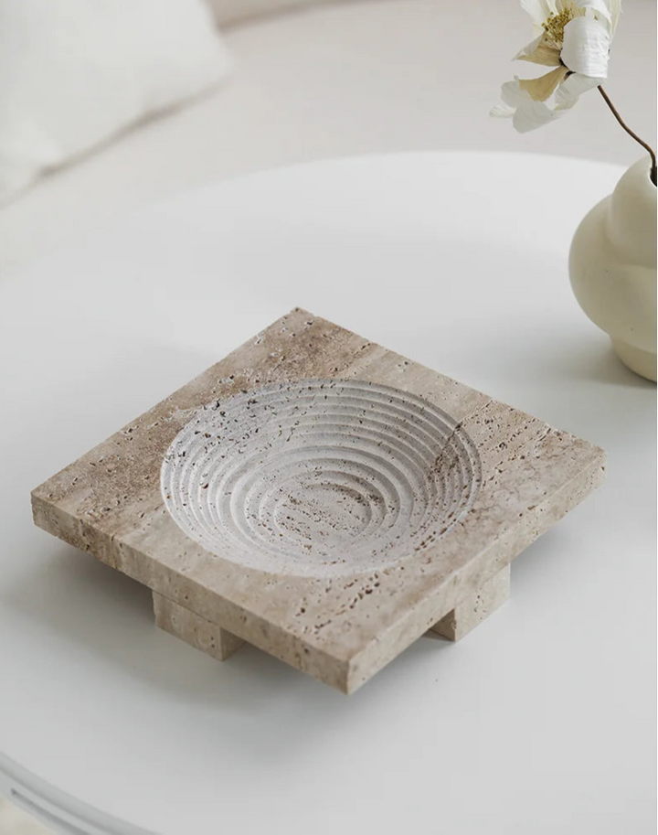 Large Square Solid Travertine Centrepiece Tray