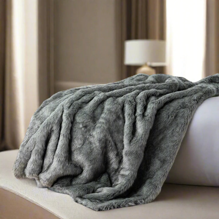 luxury grey faux fur throw