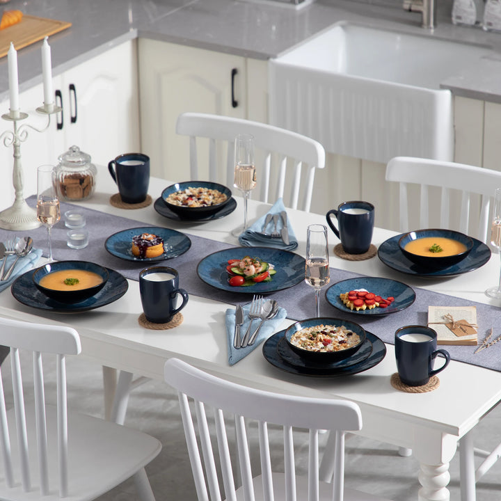 Modern Deep Sea Blue 48-Piece Bubble Glaze Dinner Set