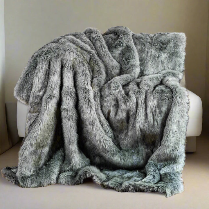 luxury grey faux fur blanket