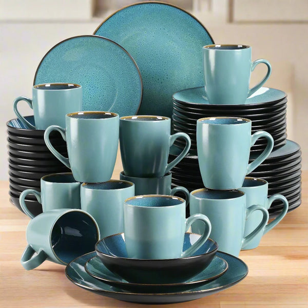 Modern Turquoise Blue 48-Piece Bubble Glaze Dinner Set