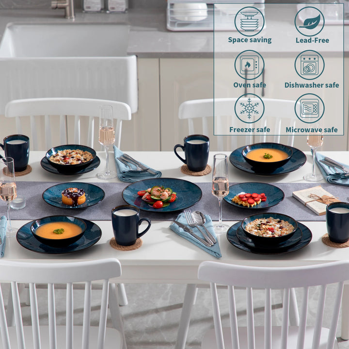 Modern Deep Sea Blue 48-Piece Bubble Glaze Dinner Set