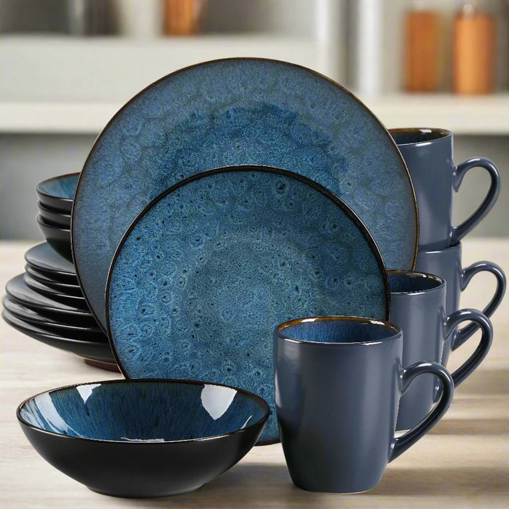 Modern Deep Sea Blue 48-Piece Bubble Glaze Dinner Set