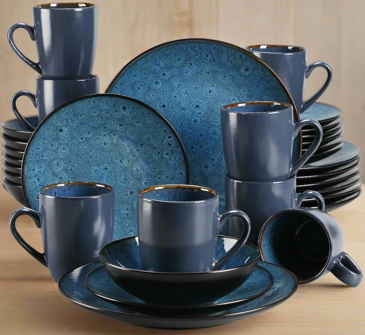 Modern Deep Sea Blue 48-Piece Bubble Glaze Dinner Set