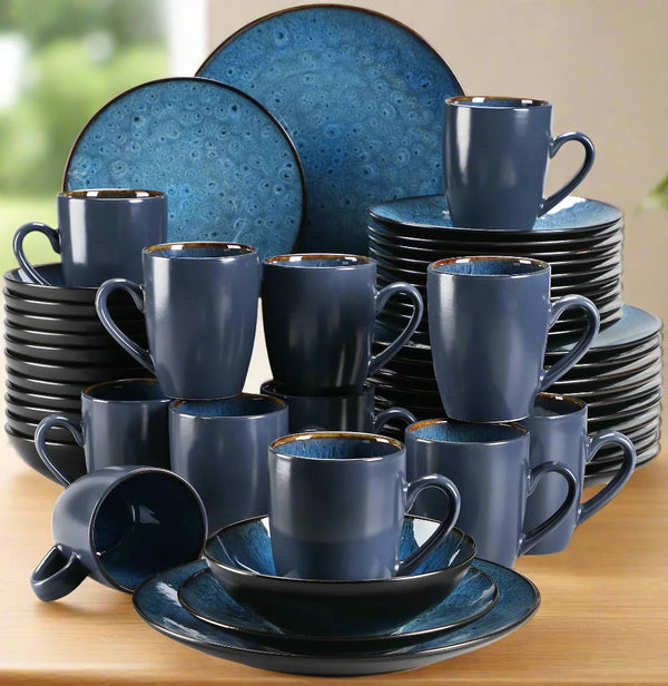 Modern Deep Sea Blue 48-Piece Bubble Glaze Dinner Set