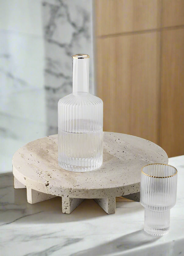 Large Travertine Stone Round Coffee Table Tray