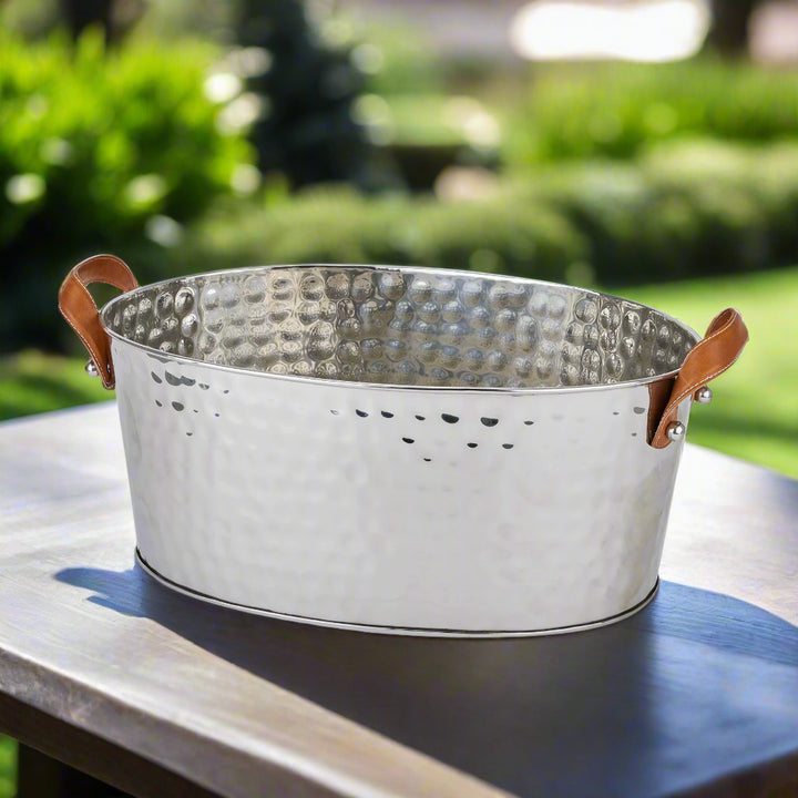 Large Silver Hammered Metal Champagne Cooler