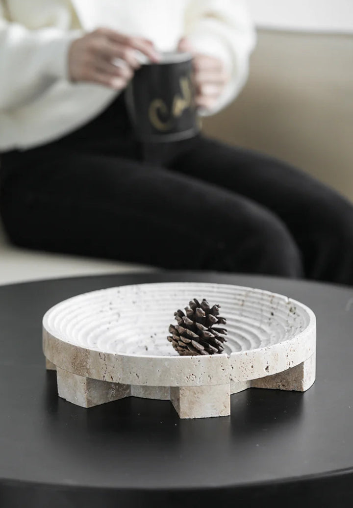 Large Solid Travertine Centrepiece Low Bowl