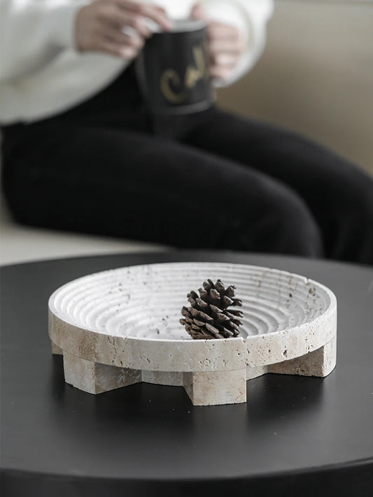 Large Solid Travertine Centrepiece Low Bowl