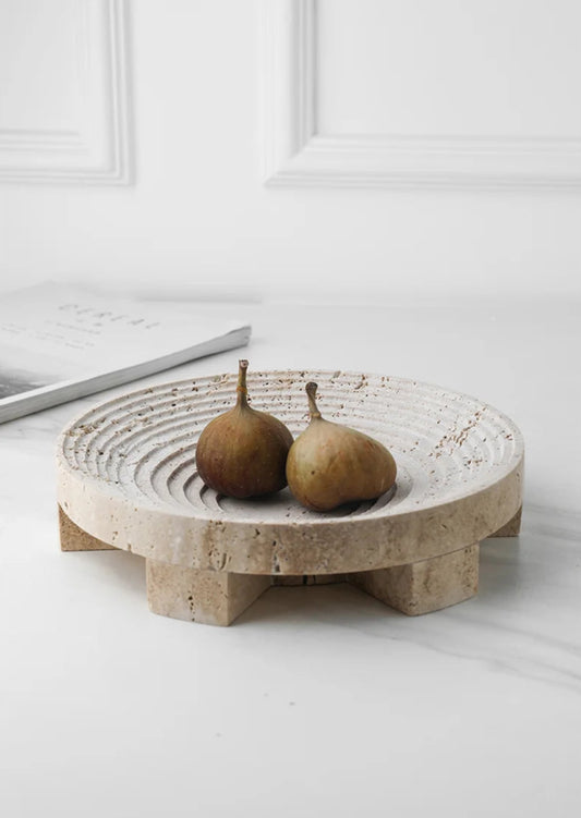 Large Solid Travertine Centrepiece Low Bowl