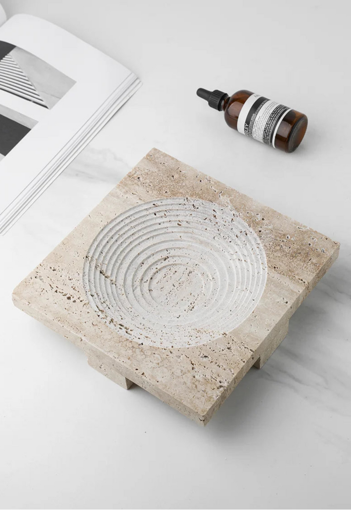 Large Square Solid Travertine Centrepiece Tray