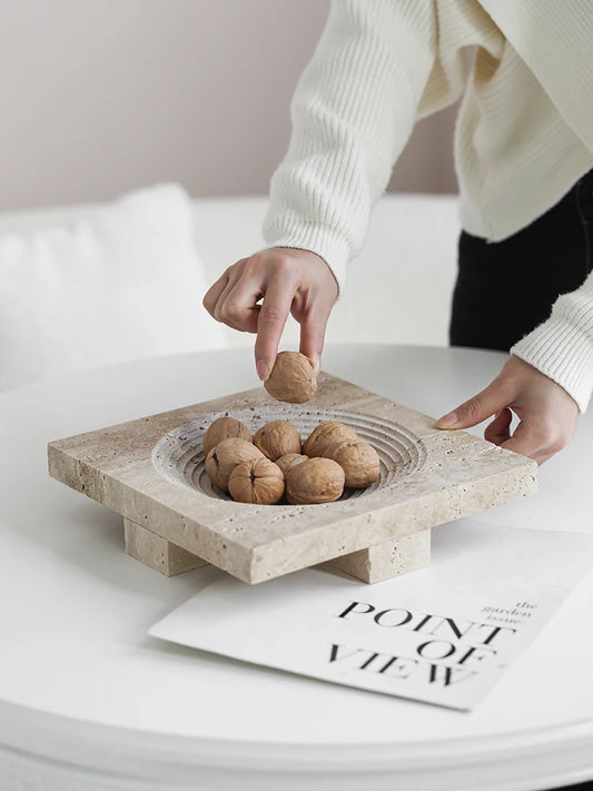 Large Square Solid Travertine Centrepiece Tray