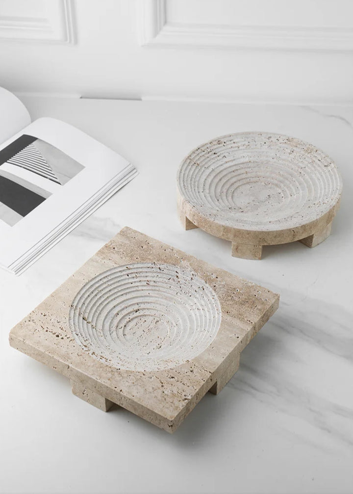 Large Square Solid Travertine Centrepiece Tray