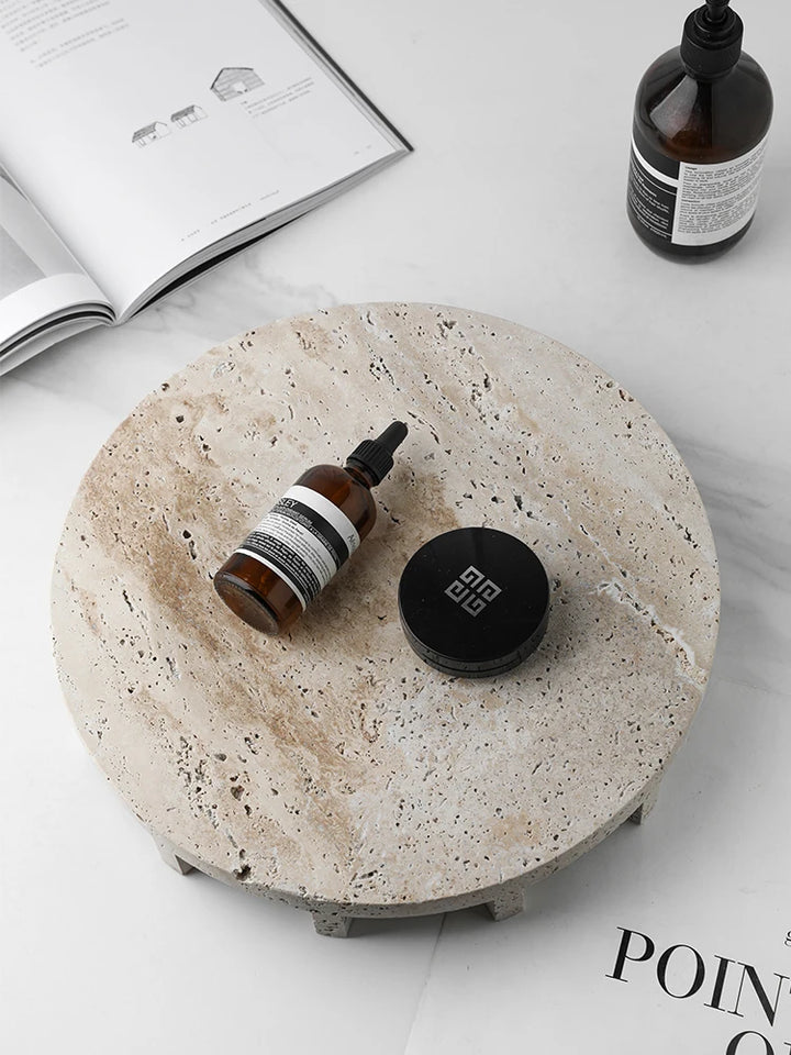 Large Travertine Stone Round Bathroom tray
