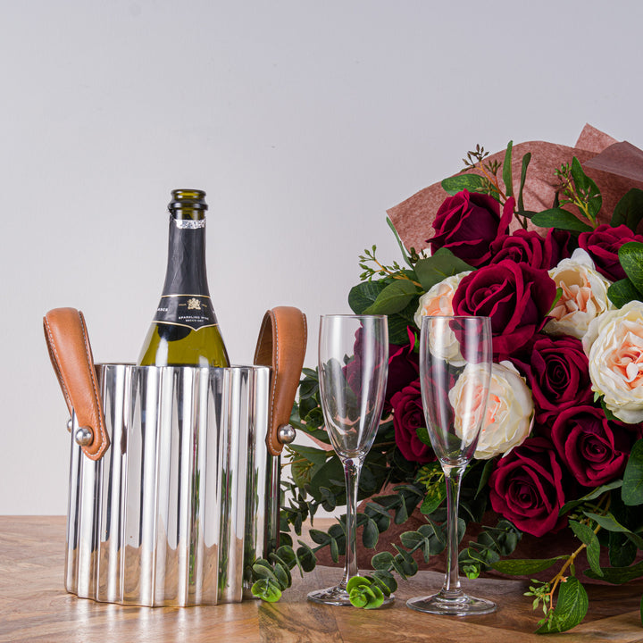 Leather Handled Silver Fluted Wine Cooler