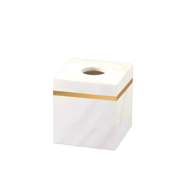 Luxury Antique Brass White Solid Marble Rectangle Tissue Box