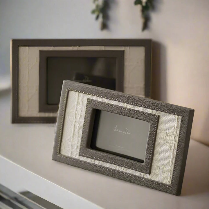 Luxury Beige Linen Embossed Leather Photo Frame