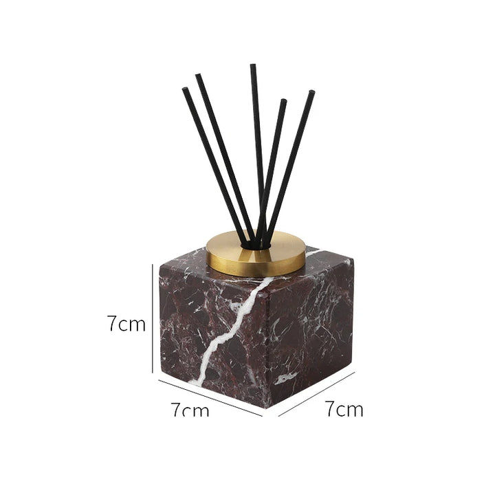 Luxury Burgundy Antique Brass Solid Marble Square Reed Diffuser
