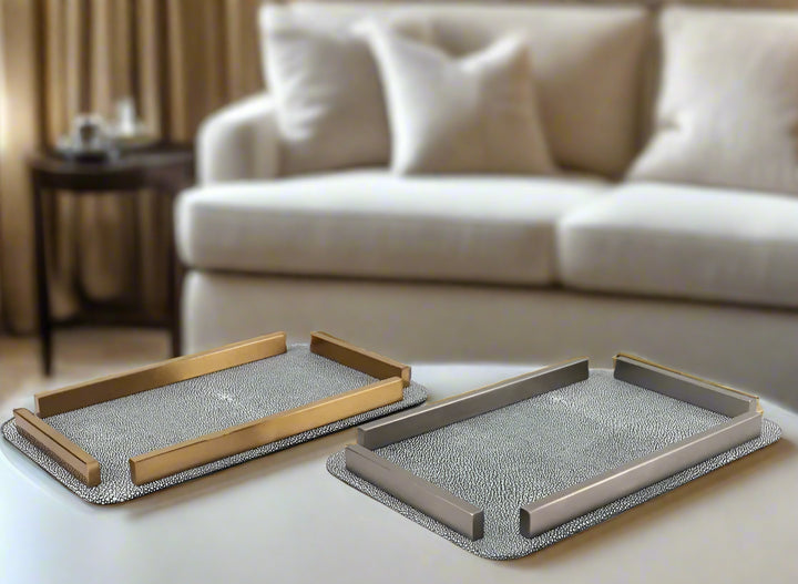 Luxury Decorative Grey Faux Shagreen Coffee Table Tray