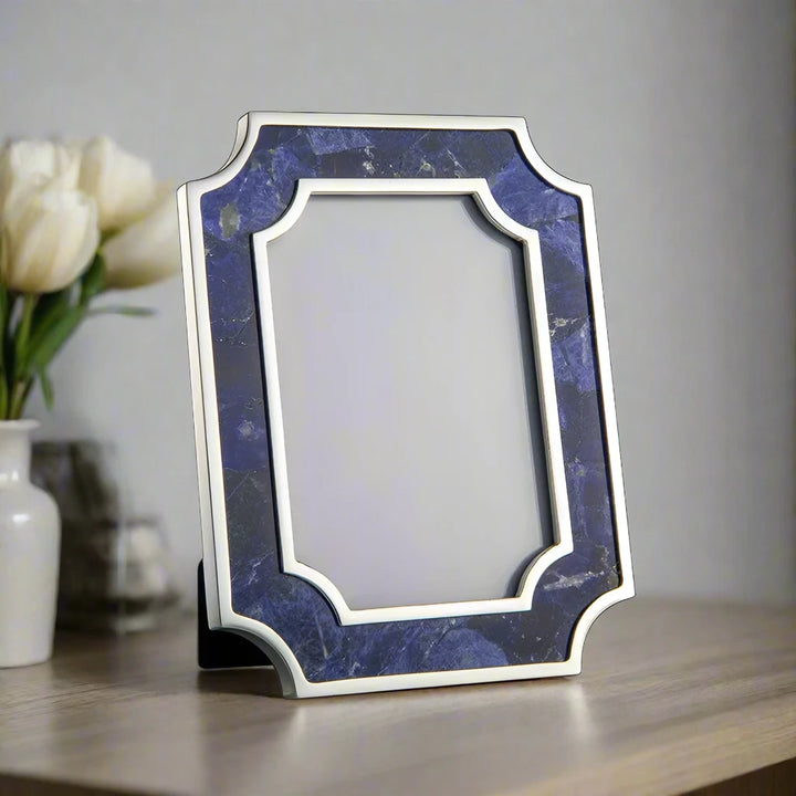 Luxury Deep Blue Sodalite Marble Silver Photo Frame, Luxury Home Decor Ideas