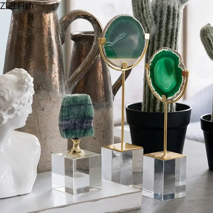 Luxury Green Agate Crystal Slab on Acrylic Stand Sculpture
