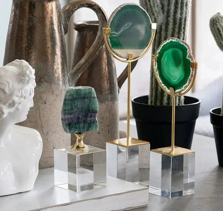 Luxury Green Agate Slice on Acrylic Stand Sculpture