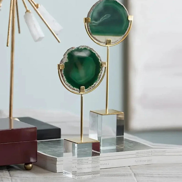 Luxury Green Agate Slice on Acrylic Stand Sculpture