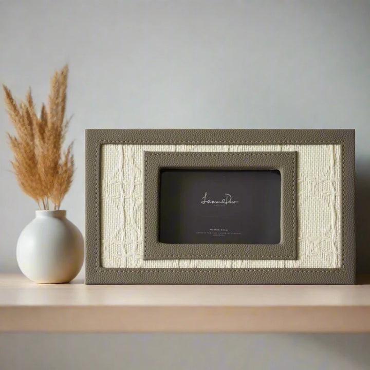 Luxury Beige Linen Embossed Leather Photo Frame