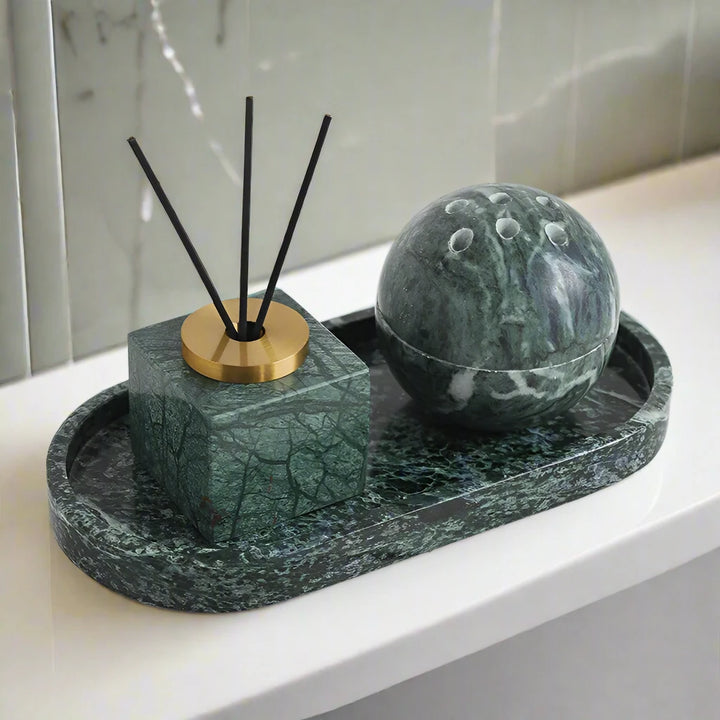 Luxury Green Marble Reed Square Diffuser Home Fragrance Set