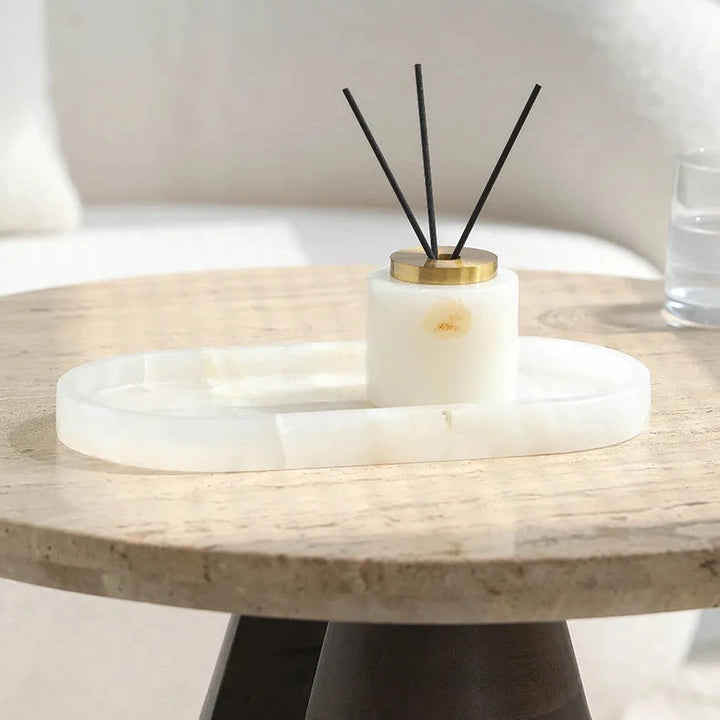 Luxury Round Solid Onyx Marble & Antique Brass Reed Diffuser