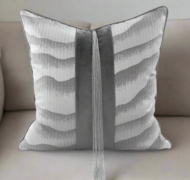 Luxury Silver Chain Grey Marbled Square Cushion